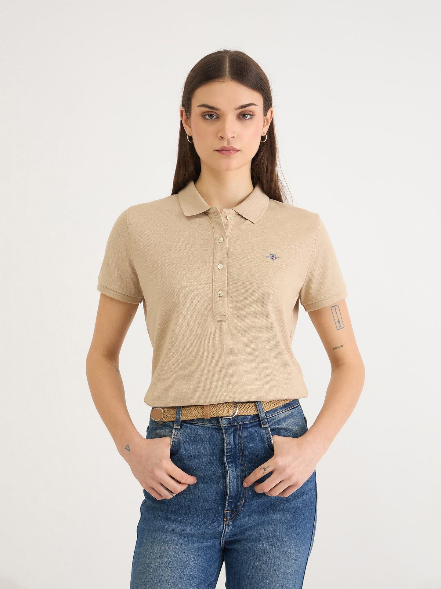 Gant Women Beige Solid Polo Tshirt