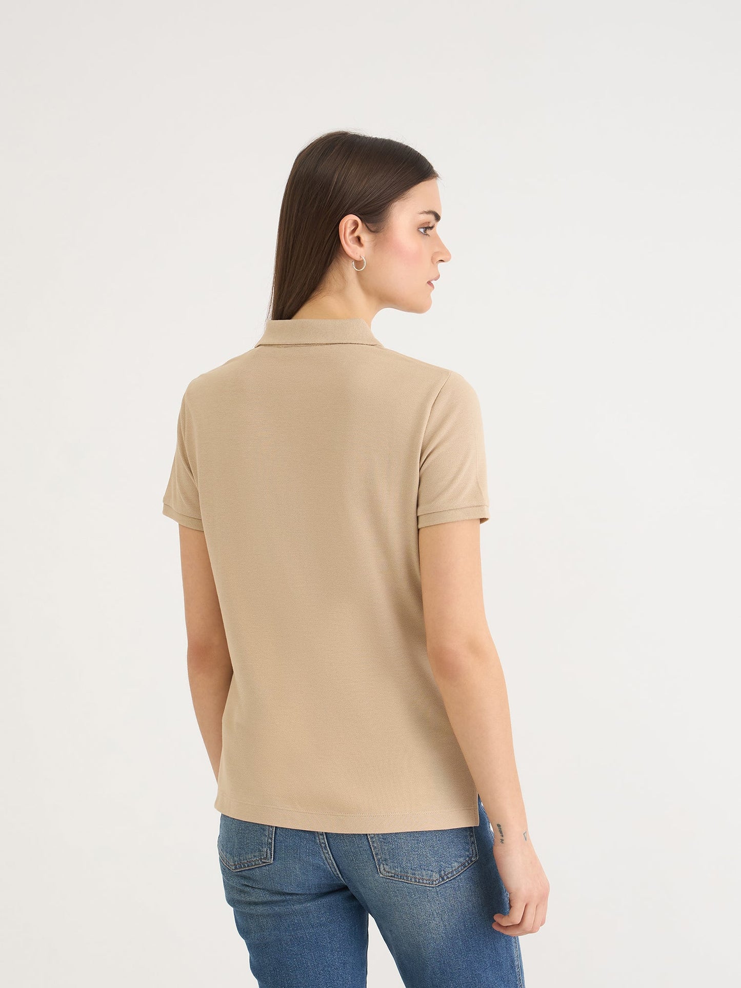 Gant Women Beige Solid Polo Tshirt