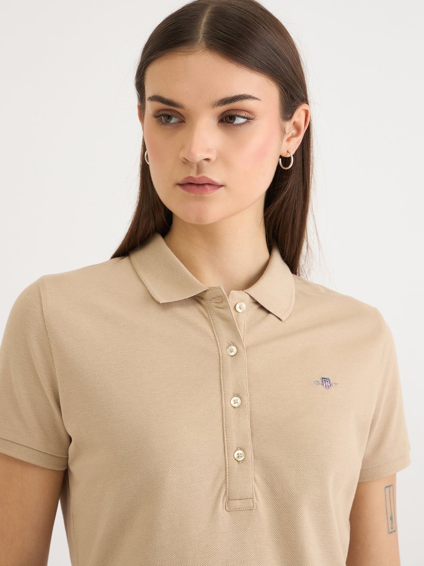 Gant Women Beige Solid Polo Tshirt