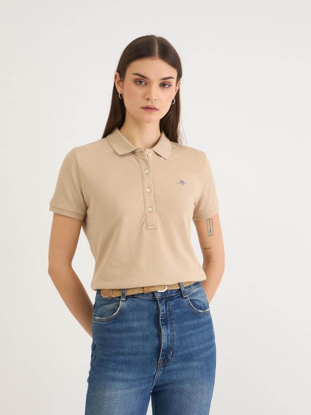 Gant Women Beige Solid Polo Tshirt