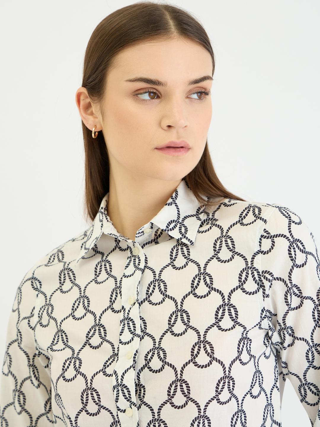 Gant Women White All Over Print Collar Shirt