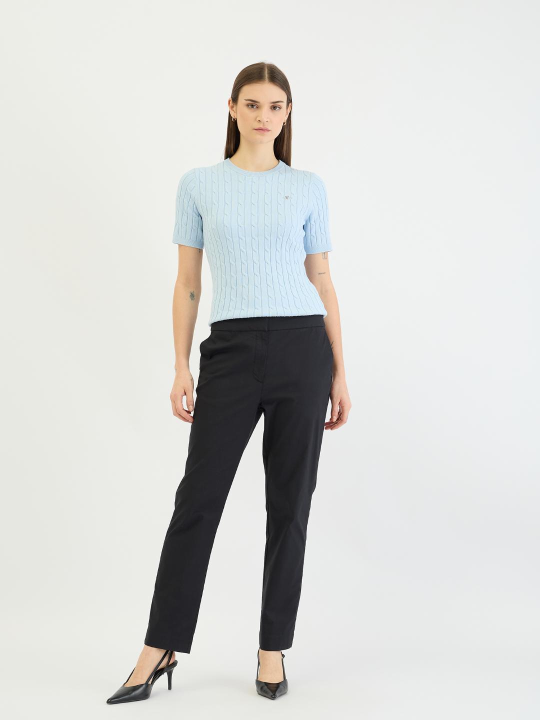 Gant Women Blue Solid Crew Neck Tshirt