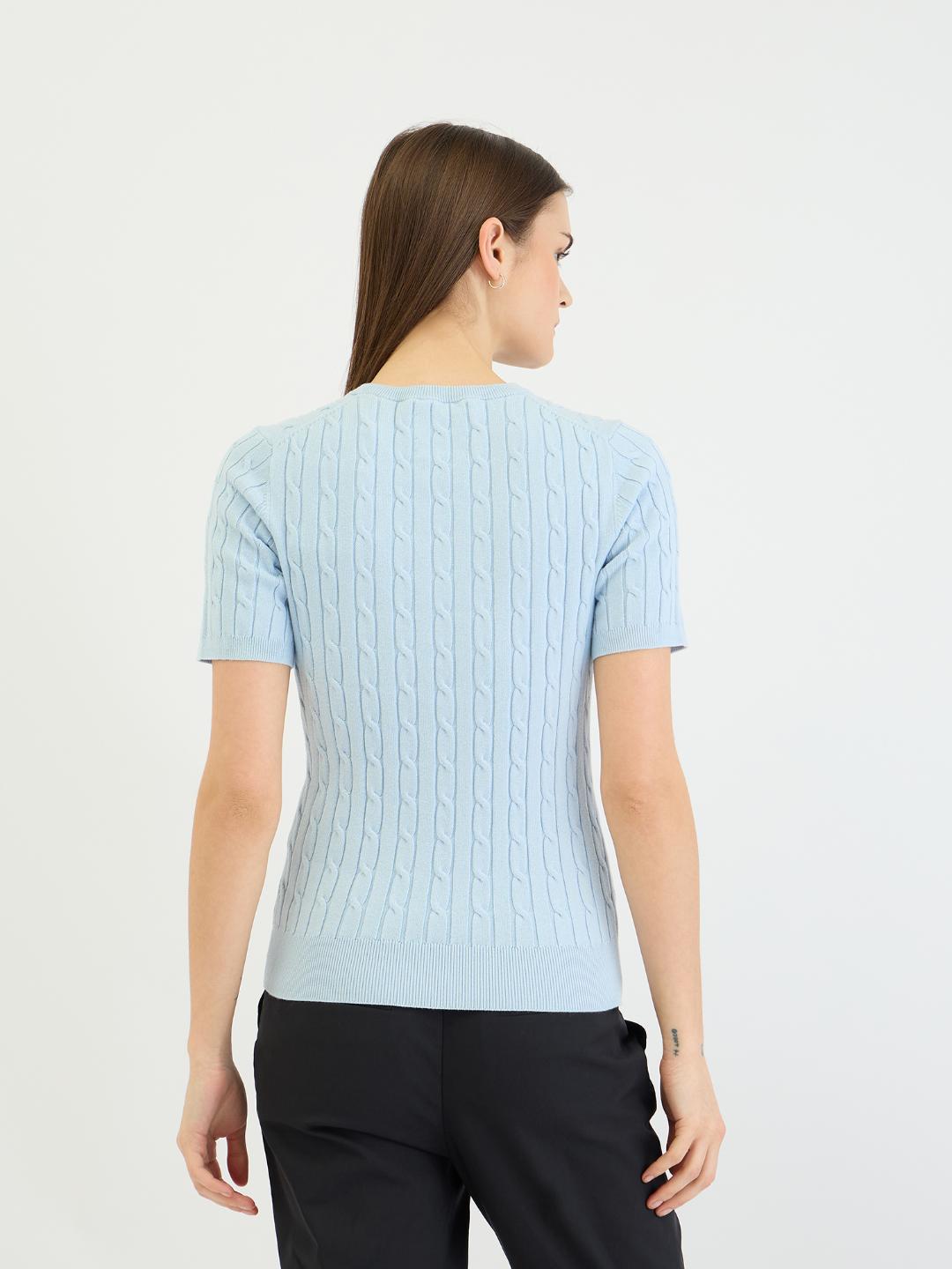 Gant Women Blue Solid Crew Neck Tshirt