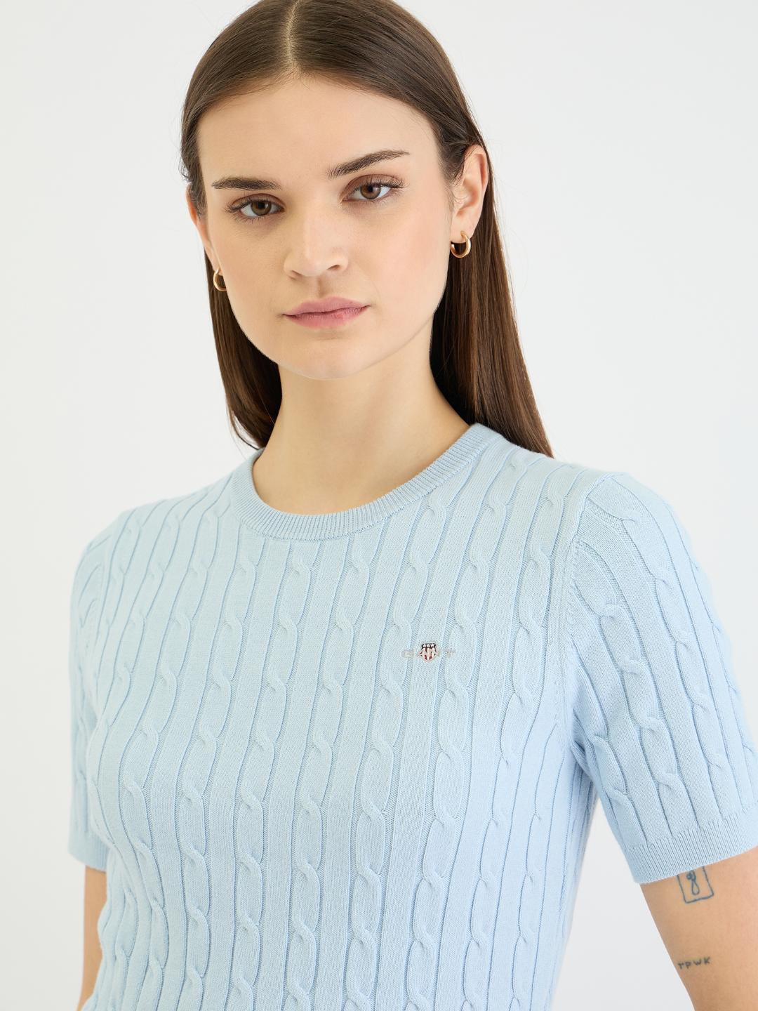 Gant Women Blue Solid Crew Neck Tshirt