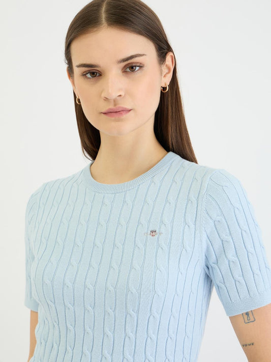 Gant Women Blue Solid Crew Neck Tshirt