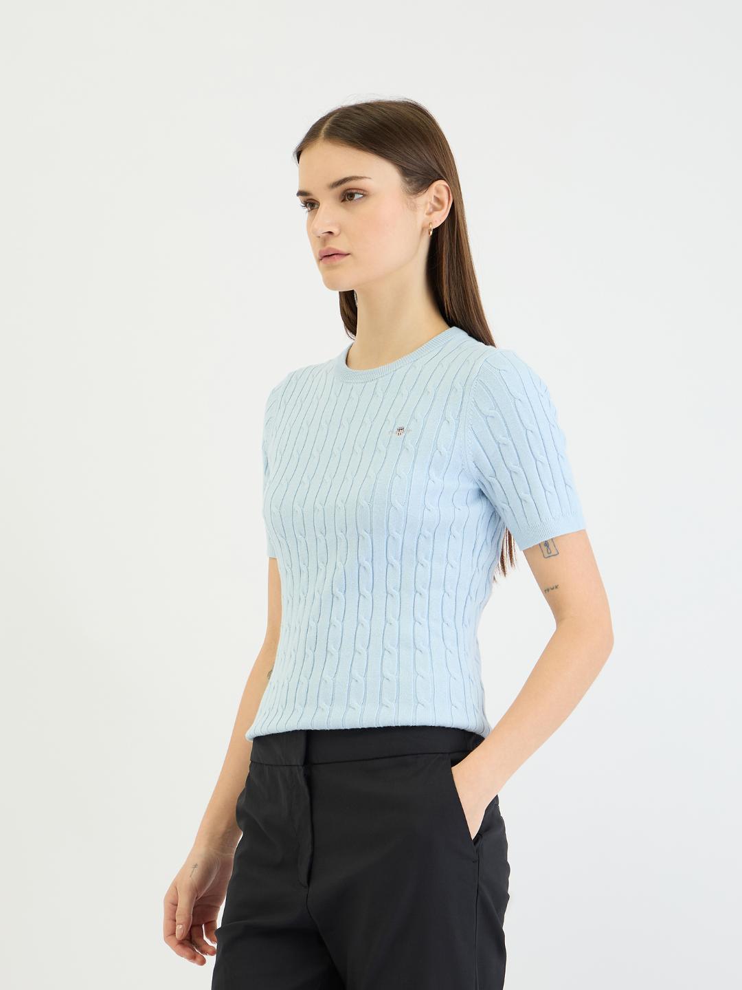 Gant Women Blue Solid Crew Neck Tshirt