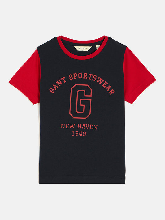 Gant Boys Navy Crew Neck Short Sleeve Typography T-Shirt