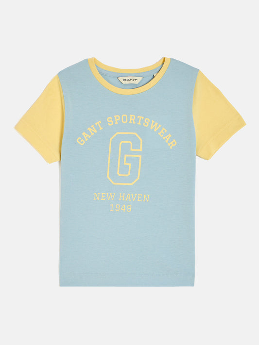 Gant Boys Blue Crew Neck Short Sleeve Typography T-Shirt