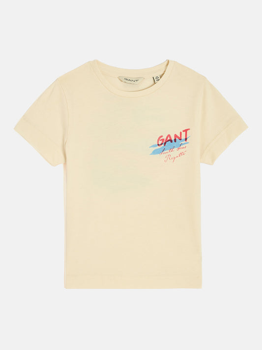 Gant Boys Cream Round Neck Short Sleeve Graphic T-Shirt