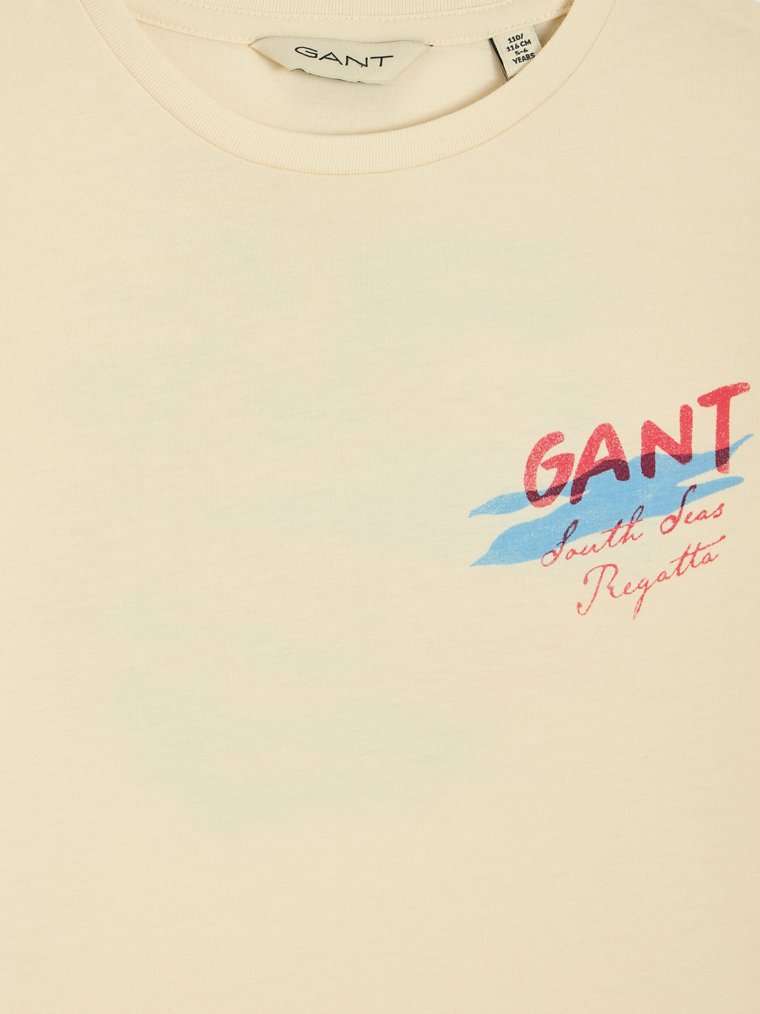 Gant Boys Cream Round Neck Short Sleeve Graphic T-Shirt