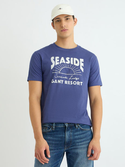 Gant Men Blue Printed Crew Neck Tshirt
