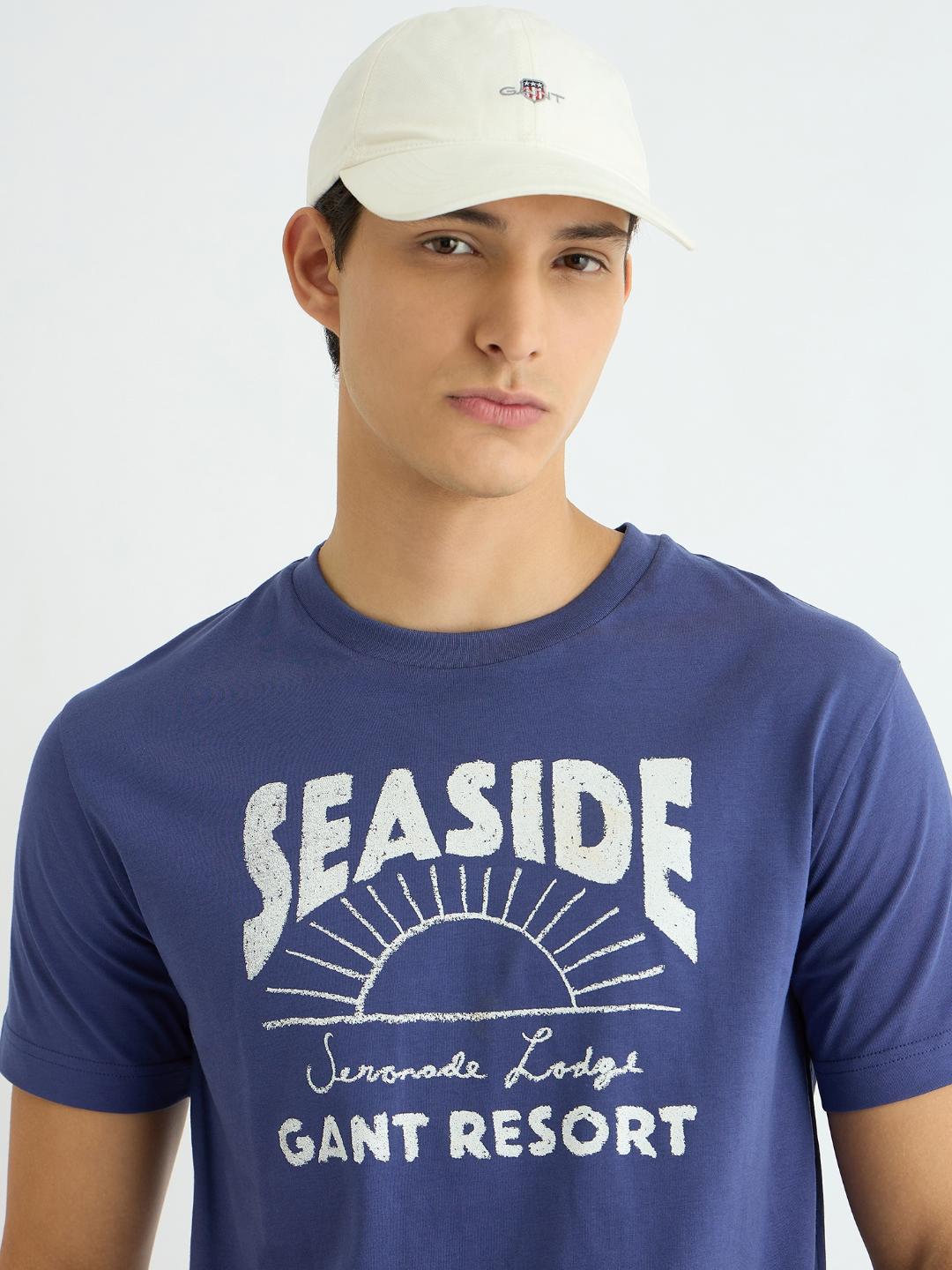 Gant Men Blue Printed Crew Neck Tshirt