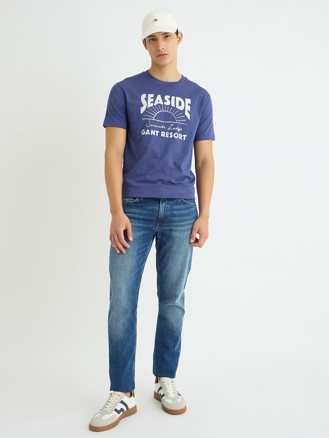 Gant Men Blue Printed Crew Neck Tshirt