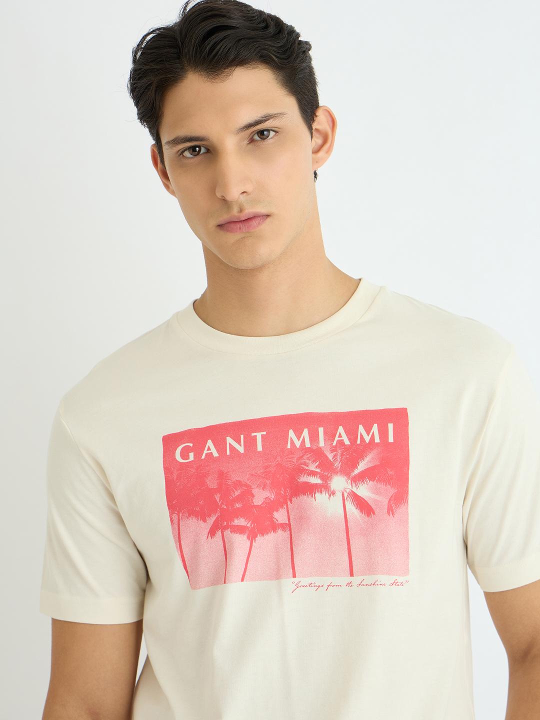 Gant Men Cream Printed Crew Neck Tshirt