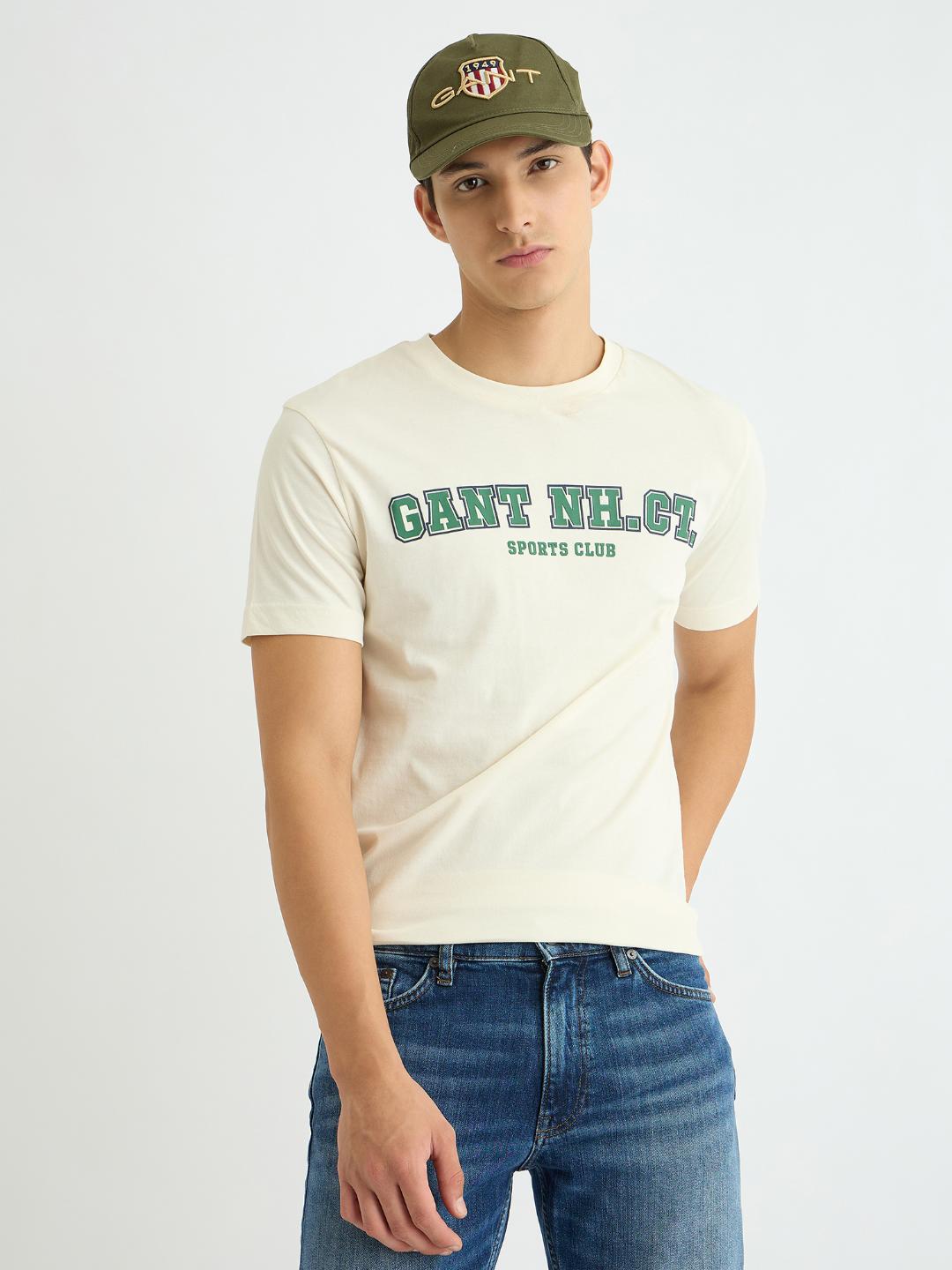 Gant Men Cream Solid Crew Neck Tshirt