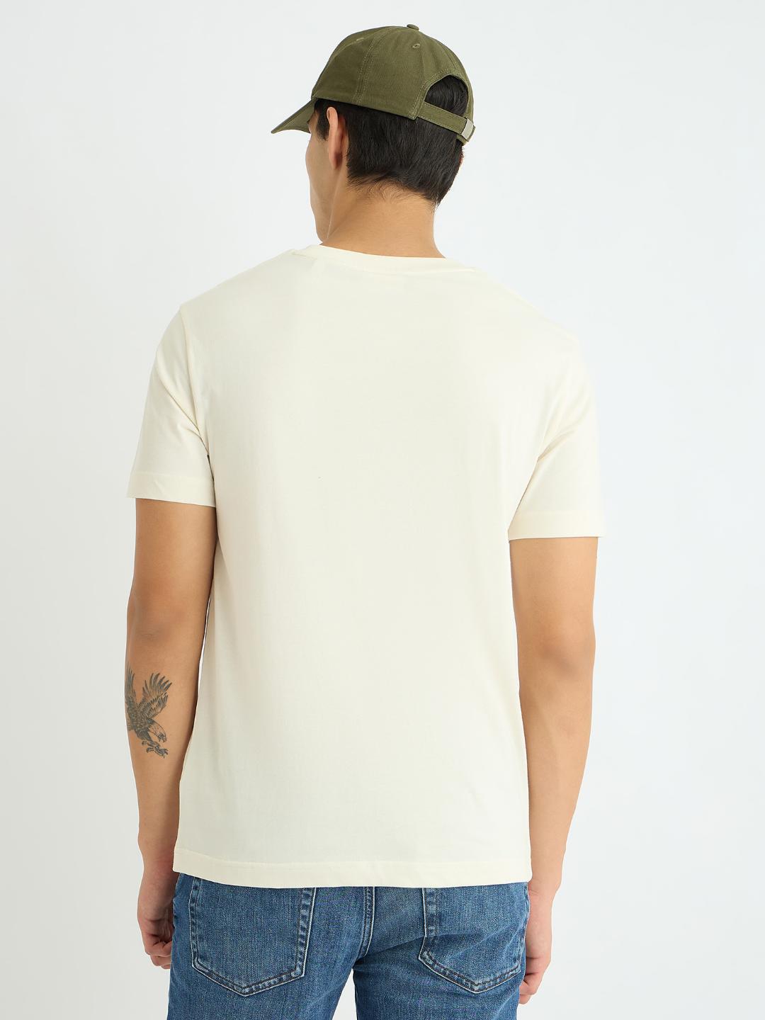Gant Men Cream Solid Crew Neck Tshirt