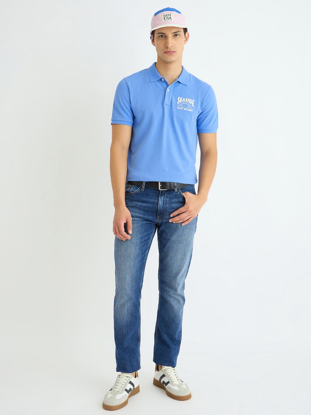 Gant Men Blue Solid Polo Tshirt