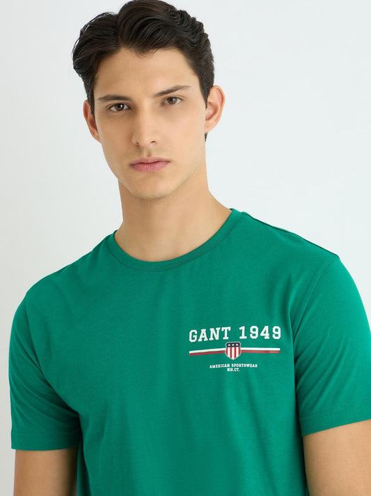 Gant Men Green Solid Crew Neck Tshirt