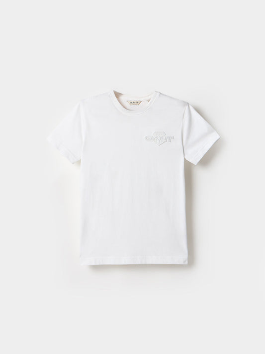 Gant Boys White Graphic Round Neck Tshirt