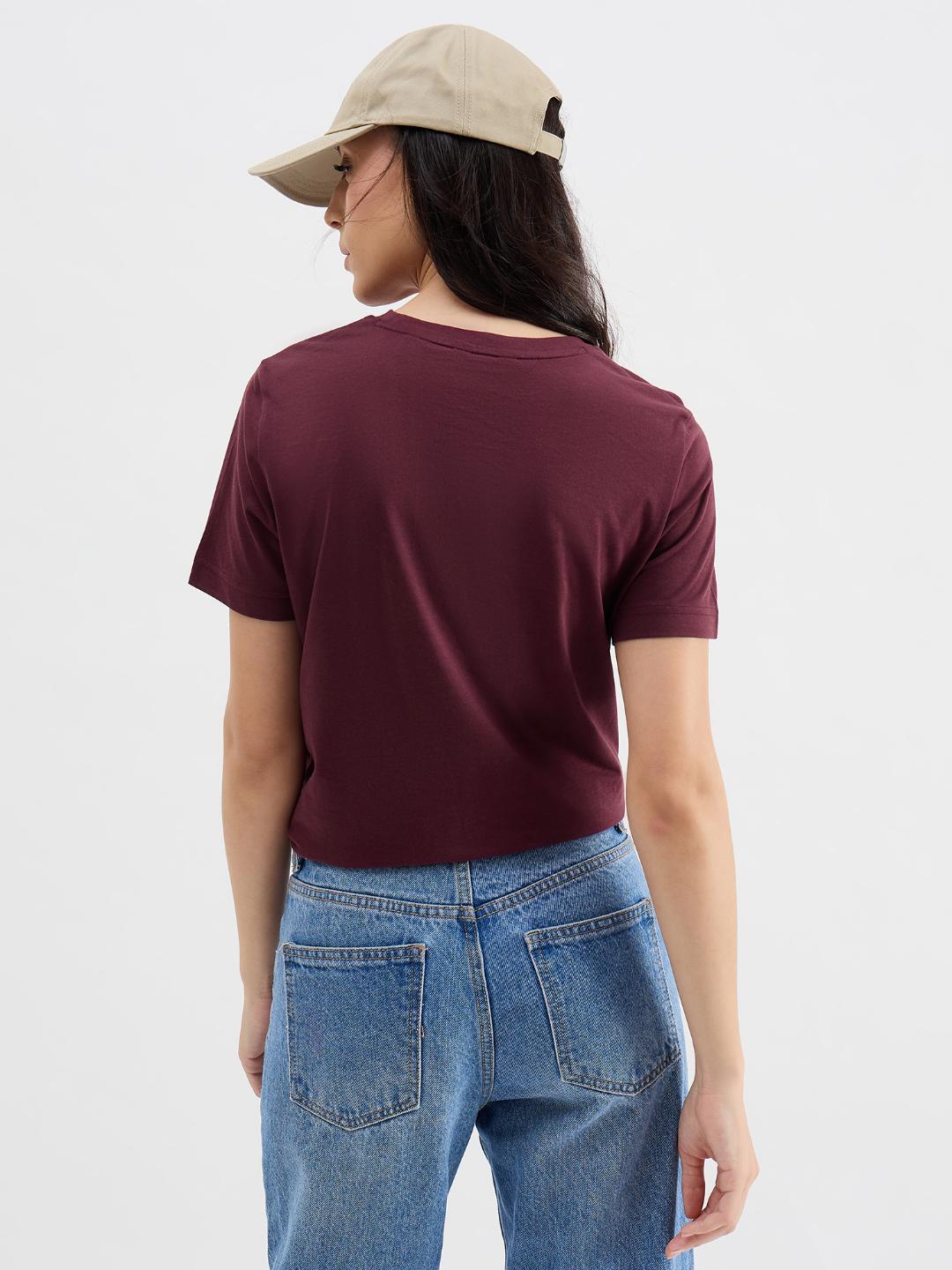 Gant Women Red Solid Crew Neck Tshirt