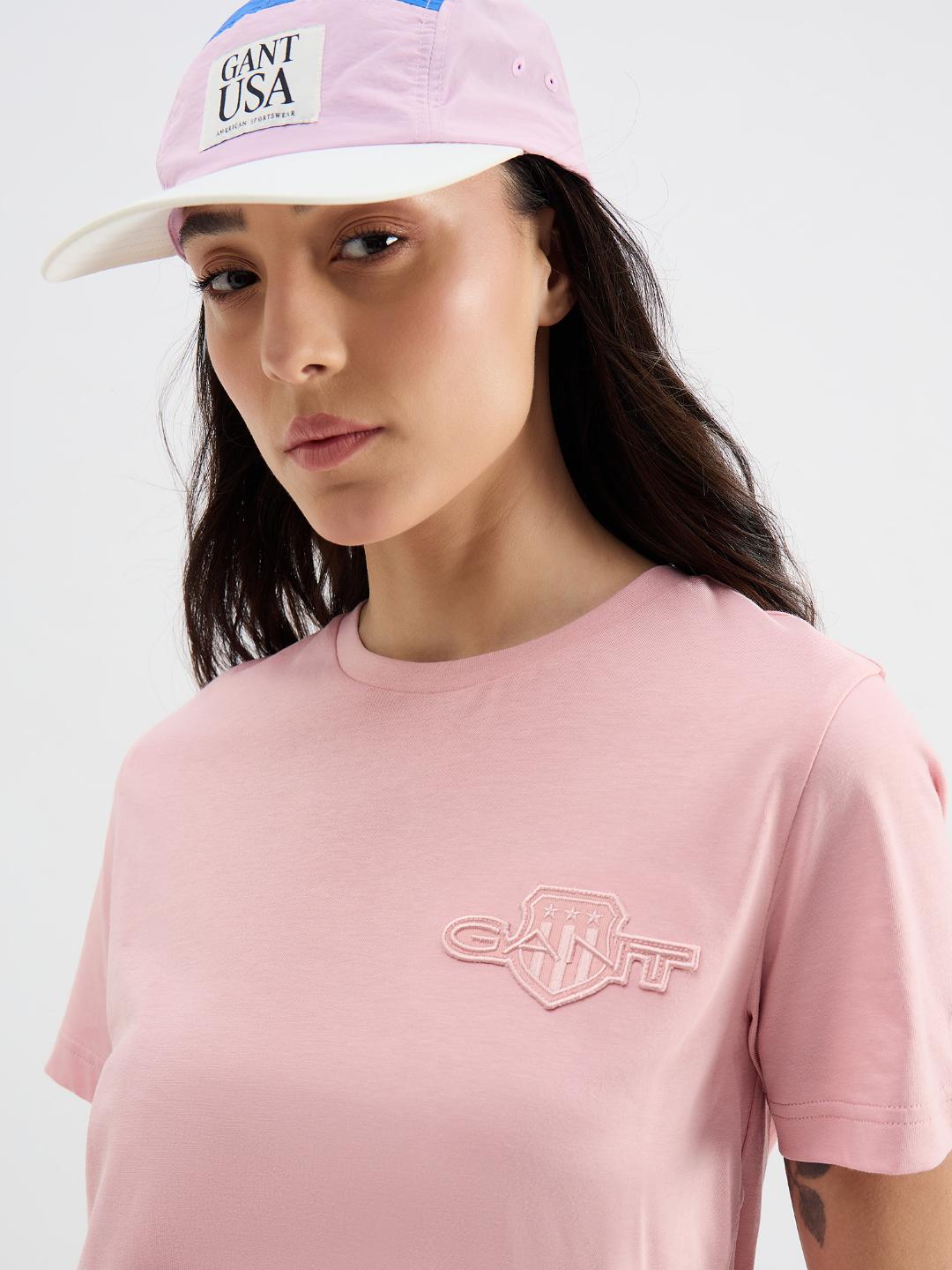 Gant Women Pink Solid Crew Neck Tshirt
