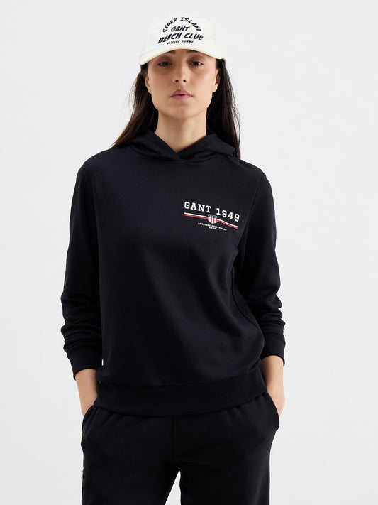 Gant Women Black Solid Hooded Sweatshirt