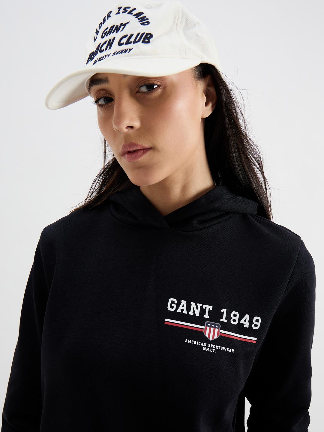 Gant Women Black Solid Hooded Sweatshirt