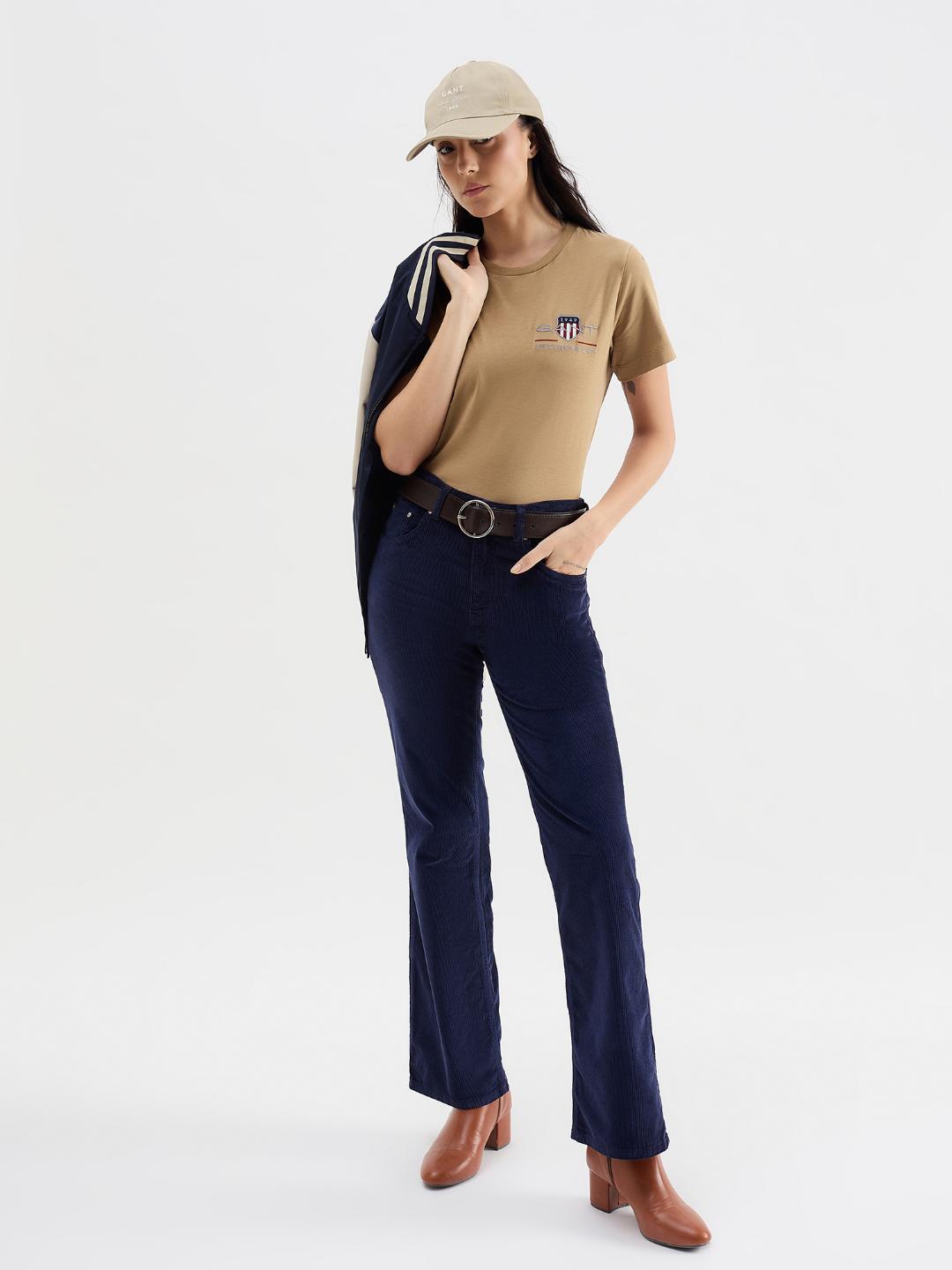 Gant Women Brown Graphic Crew Neck Tshirt