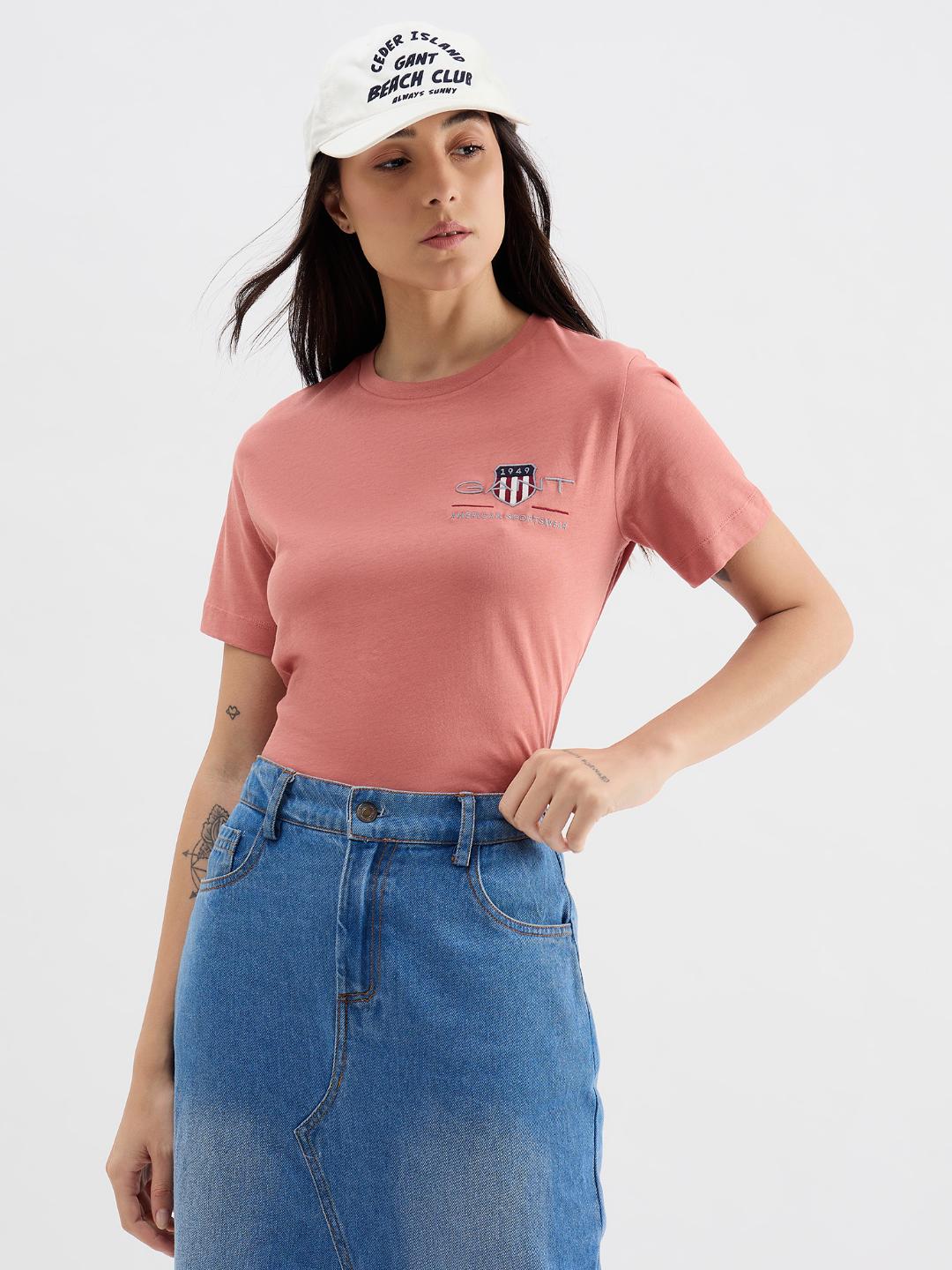 Gant Women Red Graphic Crew Neck Tshirt