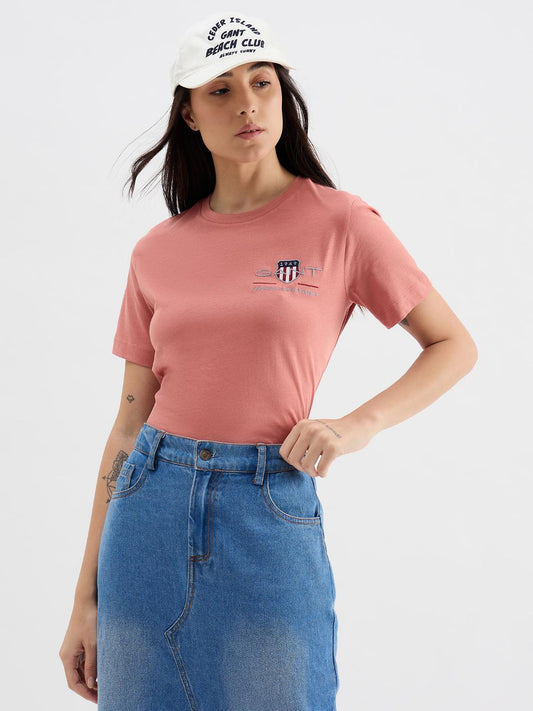Gant Women Red Graphic Crew Neck Tshirt
