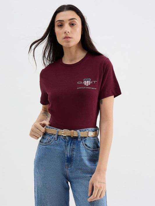 Gant Women Red Graphic Crew Neck Tshirt