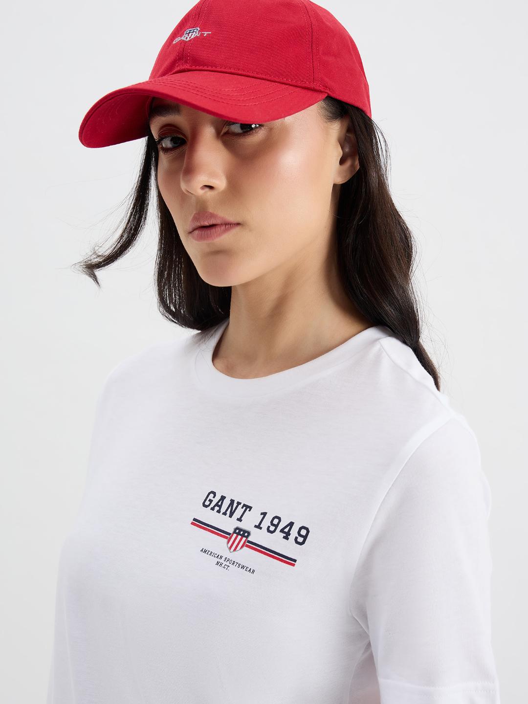 Gant Women White Solid Crew Neck Tshirt