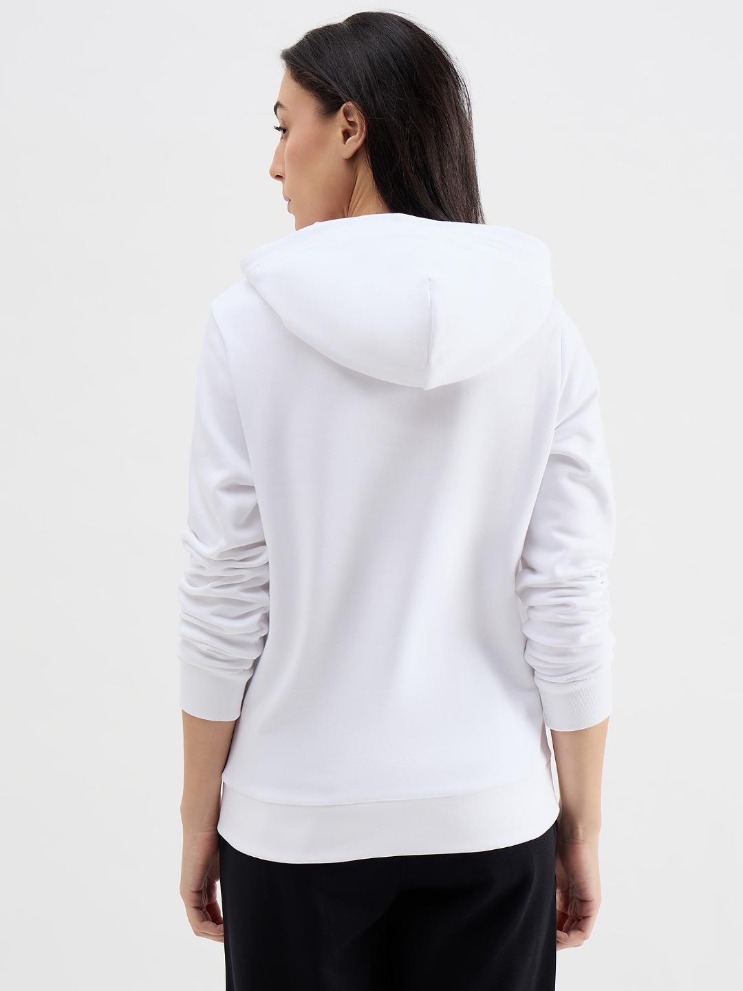 Gant Women White Solid Hooded Sweatshirt