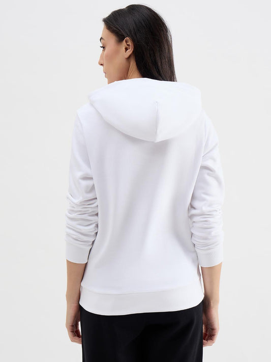 Gant Women White Solid Hooded Sweatshirt