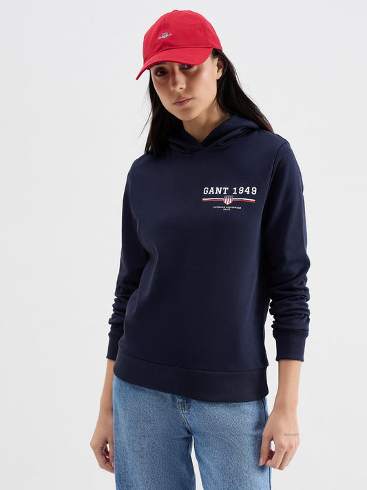 Gant Women Blue Solid Hooded Sweatshirt