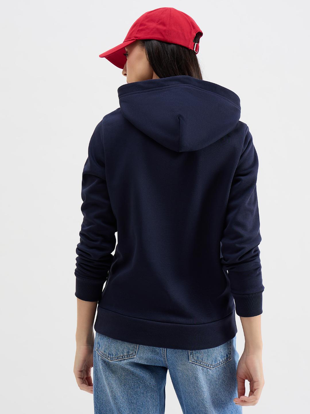 Gant Women Blue Solid Hooded Sweatshirt