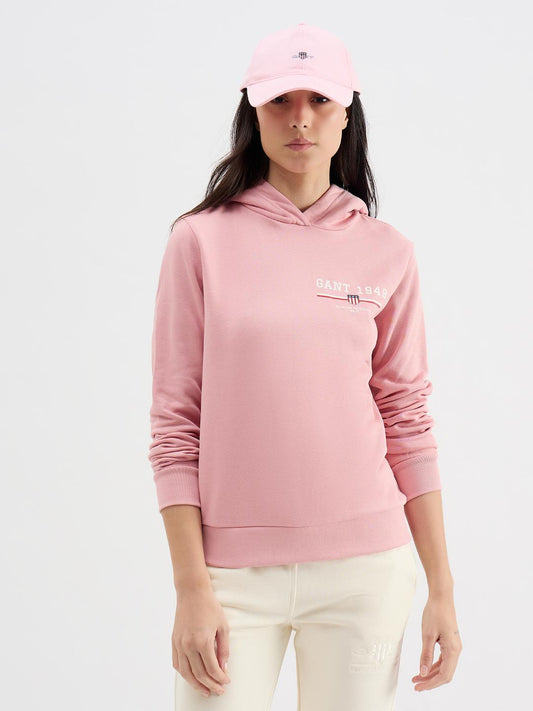 Gant Women Pink Solid Hooded Sweatshirt