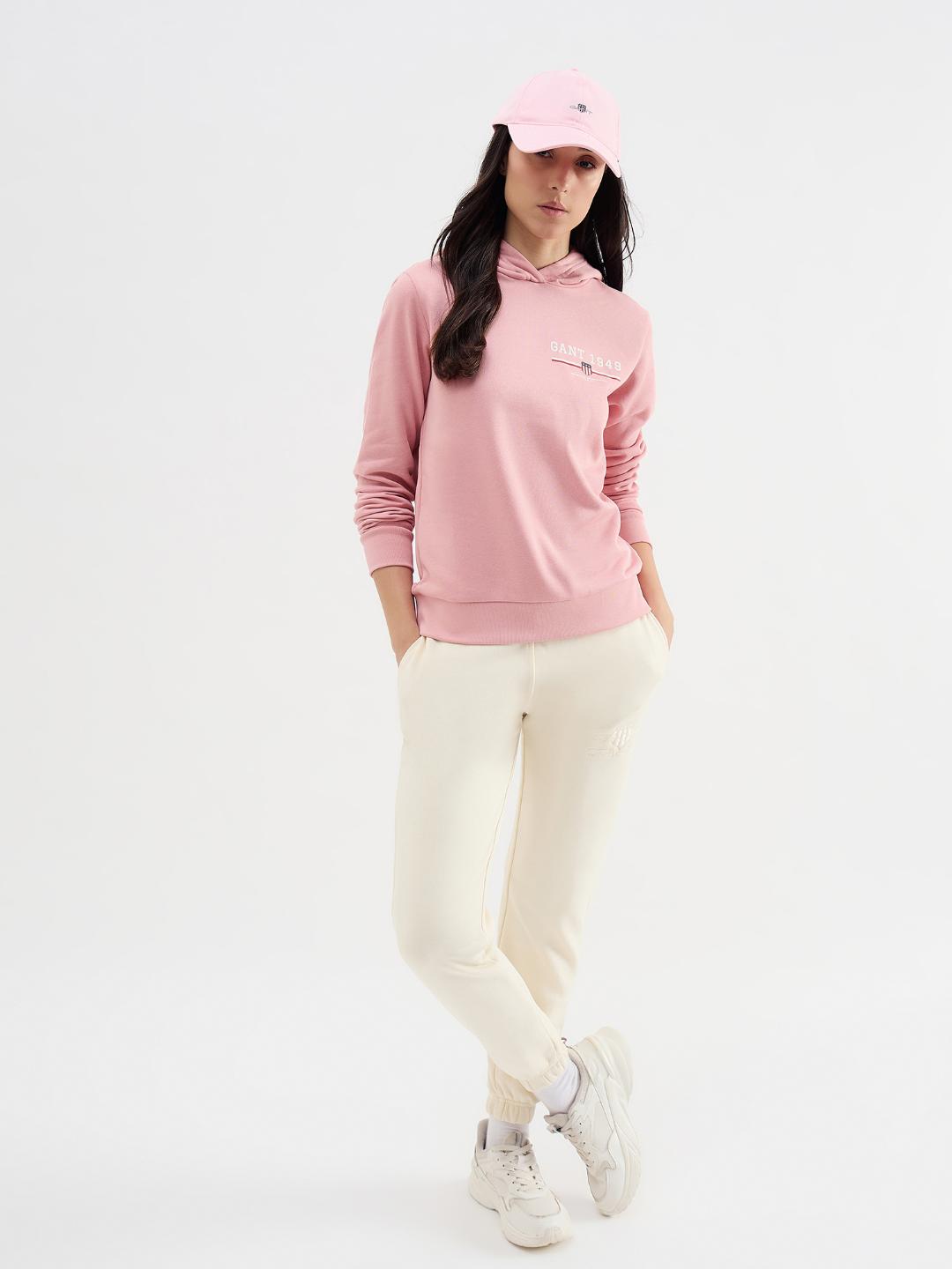 Gant Women Pink Solid Hooded Sweatshirt