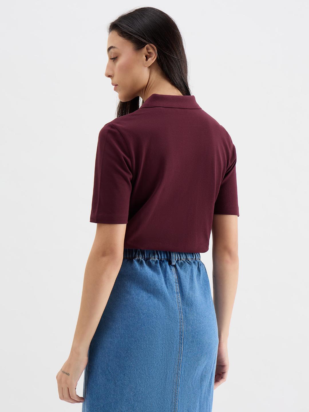 Gant Women Red Solid Polo Tshirt