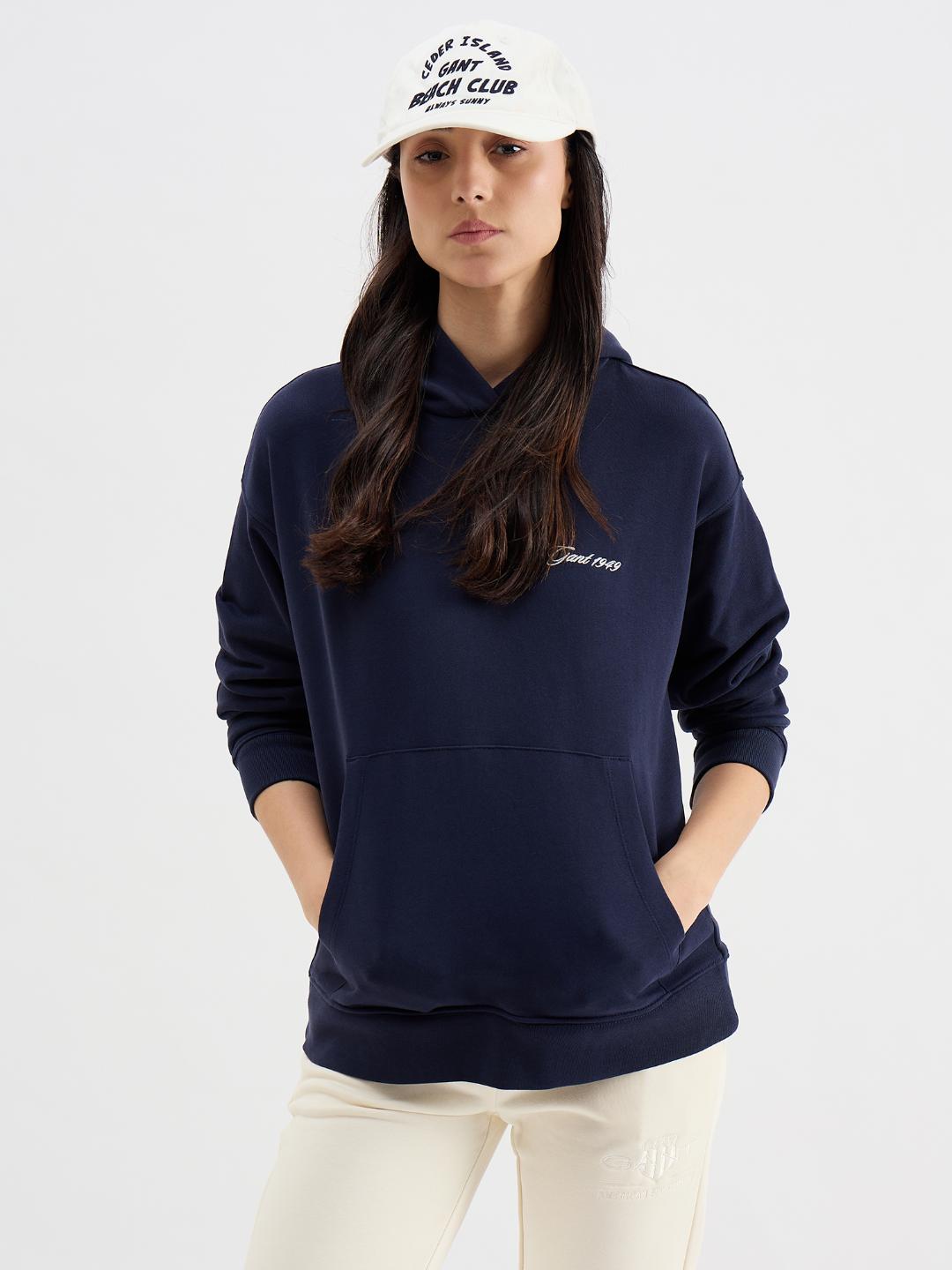 Gant Women Blue Melange Hooded Sweatshirt