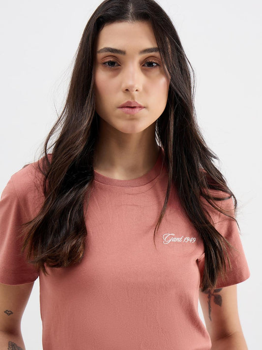 Gant Women Red Melange Crew Neck Tshirt