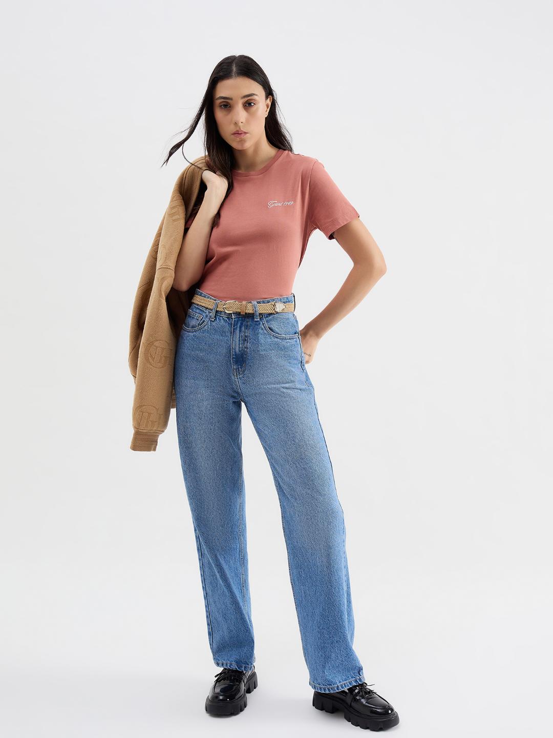 Gant Women Red Melange Crew Neck Tshirt