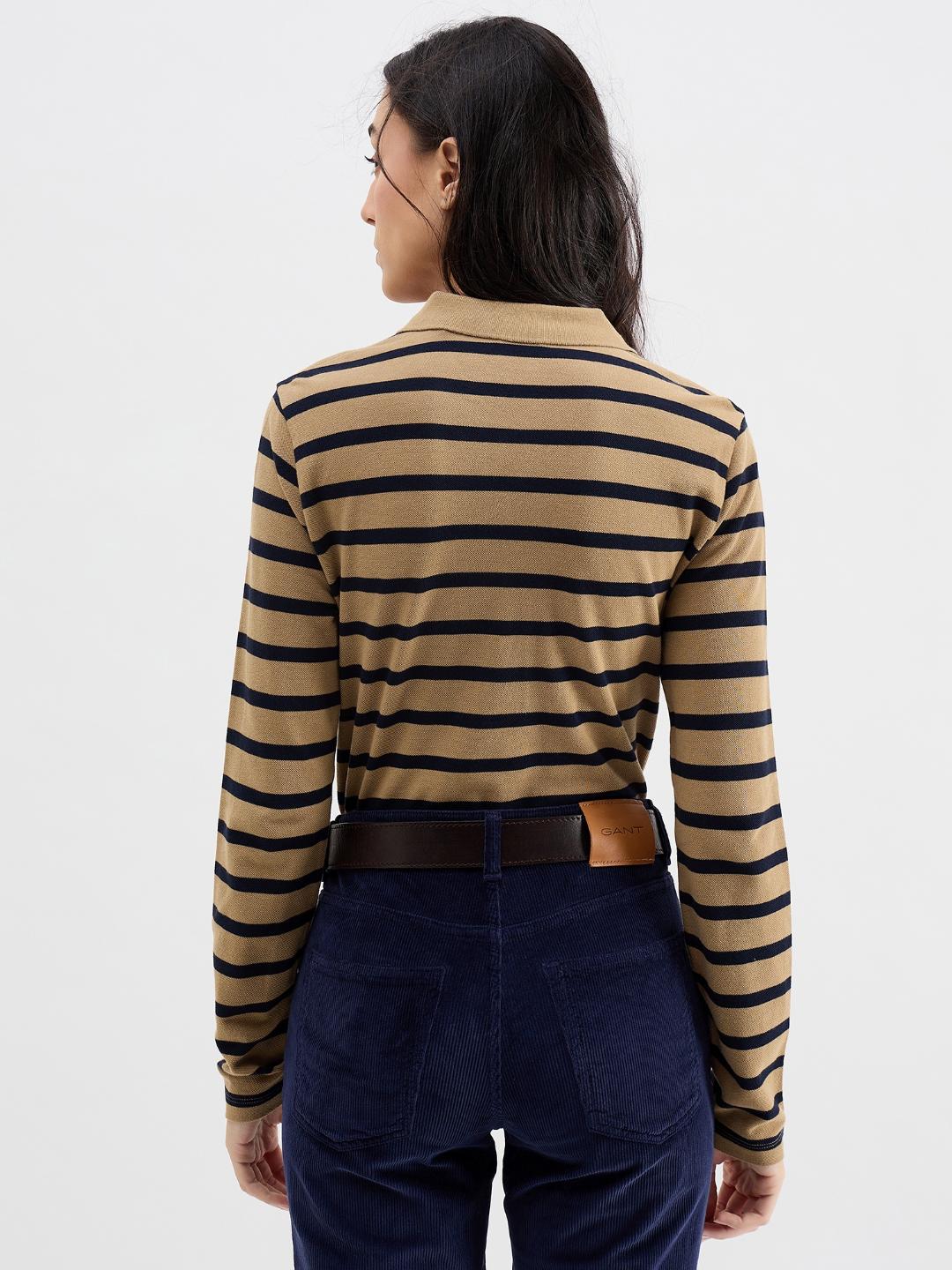 Gant Women Brown Striped Polo Tshirt