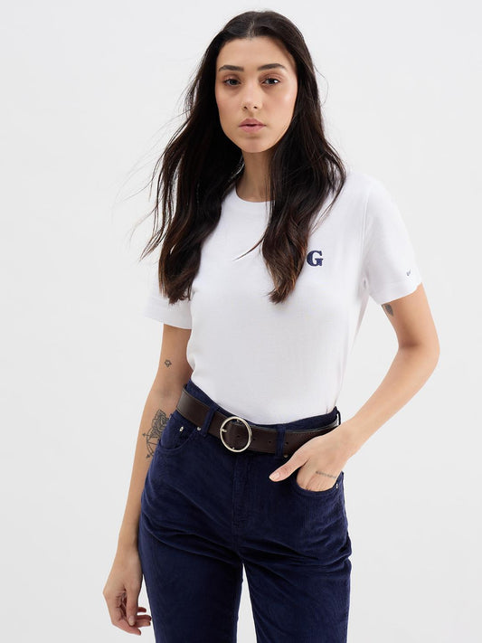 Gant Women White Melange Crew Neck Tshirt
