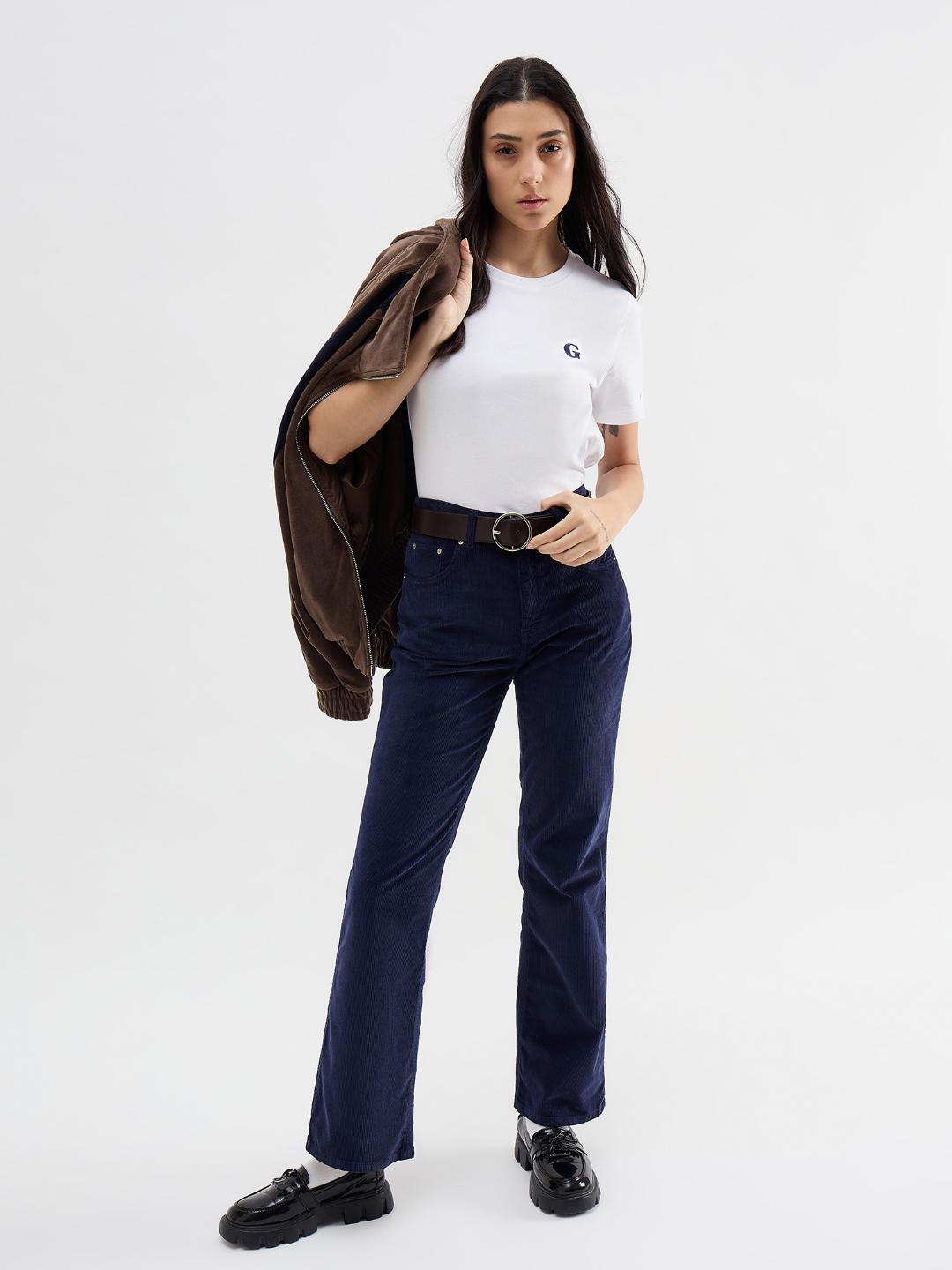 Gant Women White Melange Crew Neck Tshirt