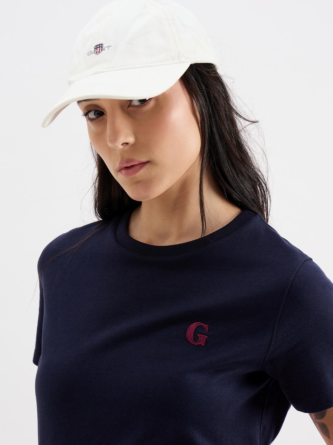 Gant Women Blue Melange Crew Neck Tshirt