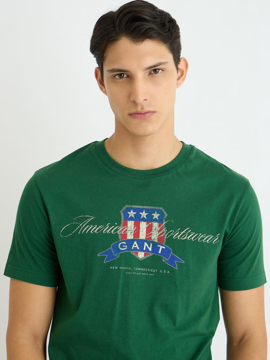 Gant Men Green Printed Crew Neck Tshirt