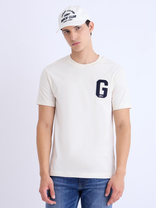 Gant Men Cream Solid Crew Neck Tshirt