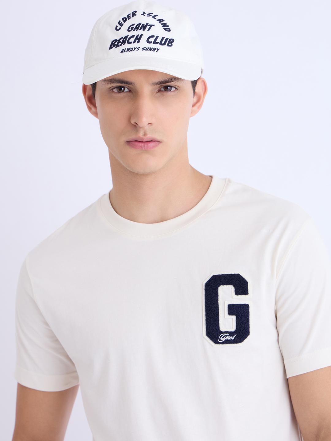 Gant Men Cream Solid Crew Neck Tshirt