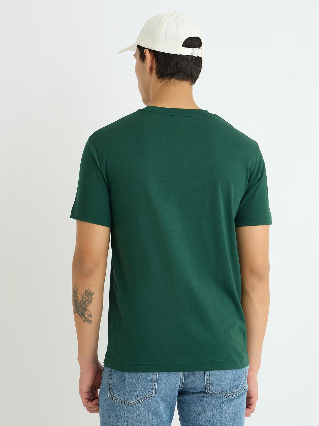 Gant Men Green Solid Crew Neck Tshirt